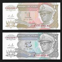 Coppia banconote zaire 1-5 makuta