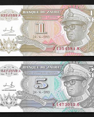 Coppia banconote zaire 1-5 makuta