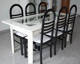 Tavolo in legno e vetro + 6 sedie abbinate