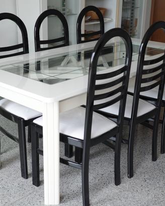 Tavolo in legno e vetro + 6 sedie abbinate