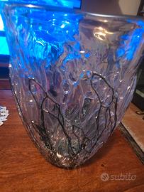 Vaso in cristallo arte Muranese con inserti in met