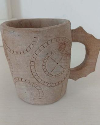 Tazza boccale in legno intagliata a mano anni 60