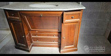 Mobile da bagno in legno con lavandino top in marm