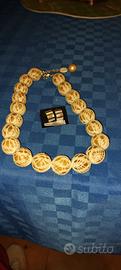 Parure vintage Rada' perle legno beige e pizzo