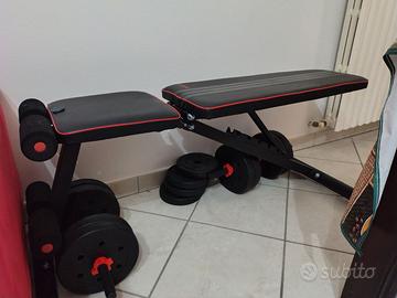 Panca reclinabile più pesi e asta componibili