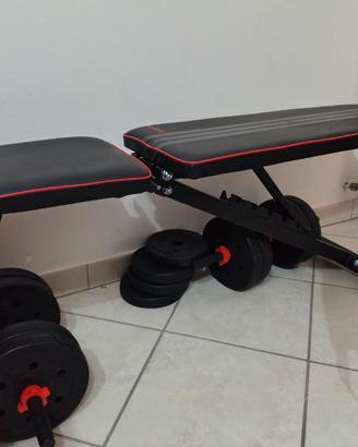 Panca reclinabile più pesi e asta componibili