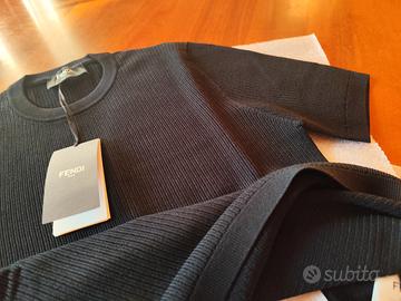 Fendi T-shirt nera taglia 50 lavorazione a tubolar