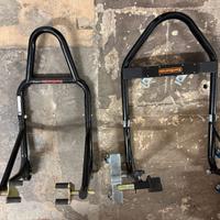 3 Cavalletti moto, 2 con ruote e 1 per trasporto