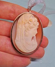 ARGENTO 800 ciondolo vintage cammeo sardonico