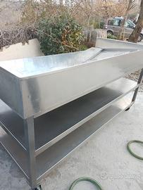 Banco in acciaio inox, 194x84, con ruote