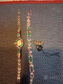 orologio anello bracciale con zirconi colorati
