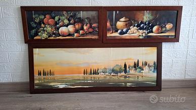 Trittico quadri vintage con cornice di legno