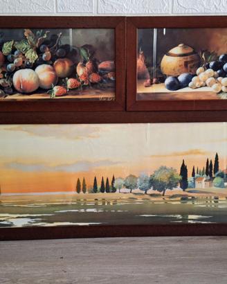 Trittico quadri vintage con cornice di legno