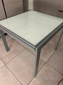 Tavolo vetro satinato e metallo 90x90 allungabile