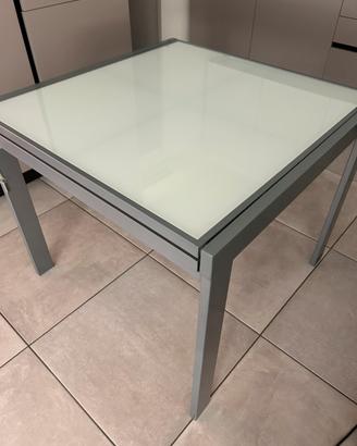 Tavolo vetro satinato e metallo 90x90 allungabile