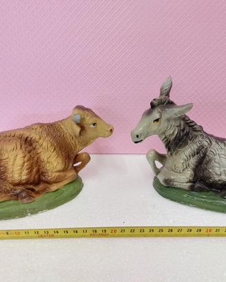 Coppia Bue + Asino in cartapesta 