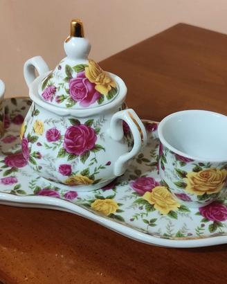 Servizio Due Tazze Caffè Vassoio Zuccheriera 