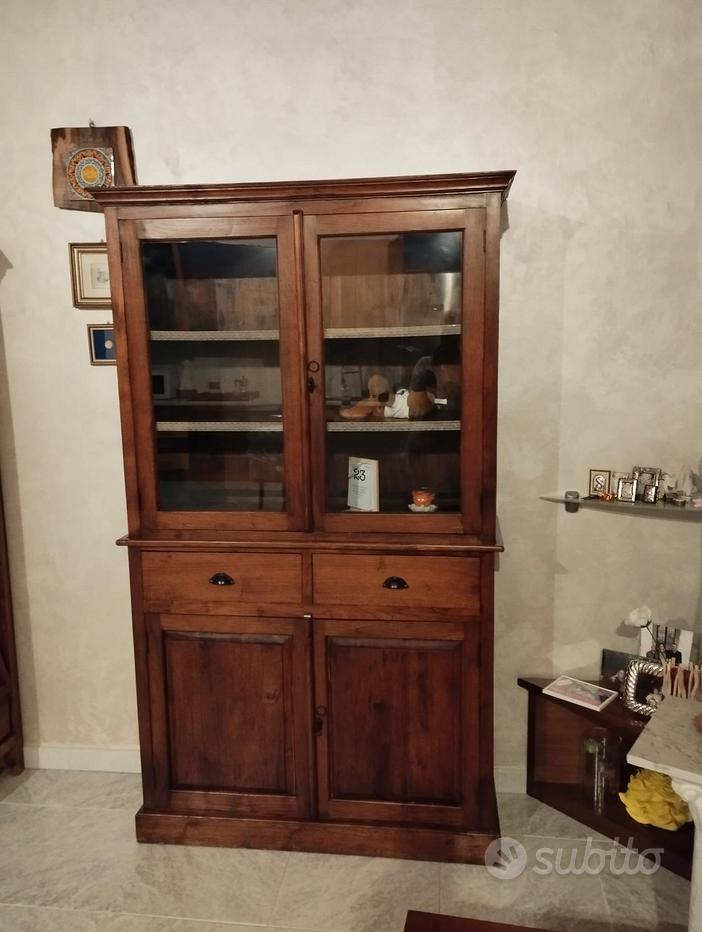 Credenza alta etnica industrial in legno massello e ferro battuto