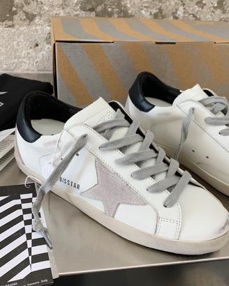 Golden Goose Super-Star, Bianco/Nero, Taglia 42