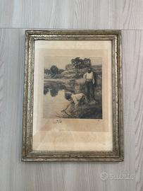Incisione Felix Barré -Gustave Courbet I pescatori
