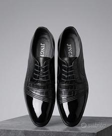 Scarpe Derby Nere Vernice e Coccodrillo