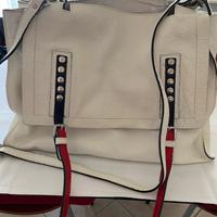 Borsa grande bianca di vera pelle picchiettata di