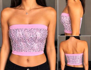 TOP DOPPIATO CON RETINA DI PAILLETTES *NUOVO*