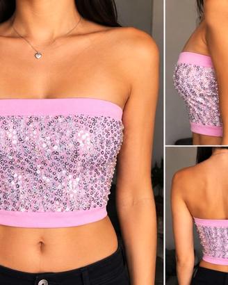 TOP DOPPIATO CON RETINA DI PAILLETTES *NUOVO*