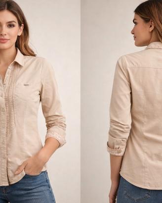 camicia GUESS beige in velluto a coste sottili con