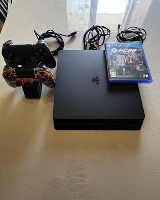 PS4 slim nera + FC26 + 2 joystick + Pulizia curata