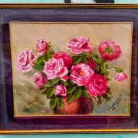 Quadro con Rose dipinto a mano con olio firmato.