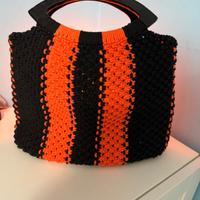 BORSA Macramè HANDMADE NERO + ARANCIO FLUO –