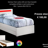 Letto singolo 1 piazza con rete testiera led e cas