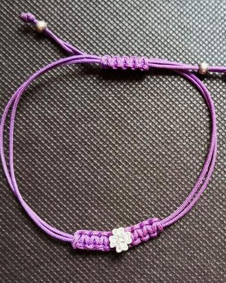 Bracciale cordino viola e argento