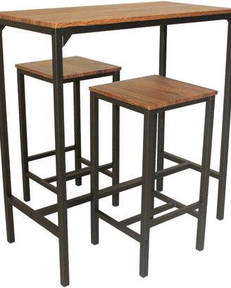 IBIZA Set Tavolo Bar Con 2 Sgabelli Marrone