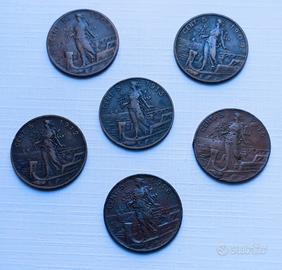 Serie completa 5 centesimi 1908-18 Italia