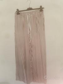 pantalone con elastico, a righe panna e marrone 