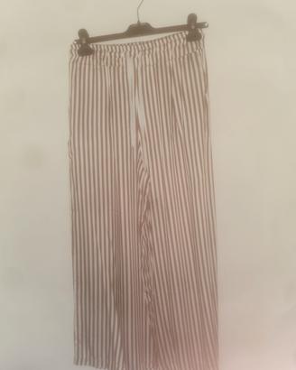 pantalone con elastico, a righe panna e marrone 