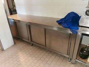 Tavolo armadiato 4 ante inox  da 260x70 cm