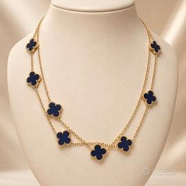Collana Dorata Multigiro con Quadrifogli Blu, Plac
