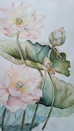 Dipinto ad acquerello "Fiori di loto"