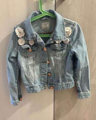 Giubbino Jeans Bambina con Fiori