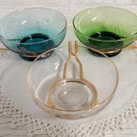 3 tazze in vetro Napoleon vintage, manico dorato