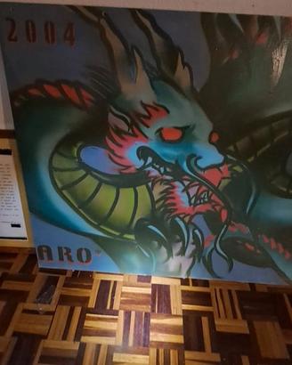 Murale drago spray su pannello 183x84 cm