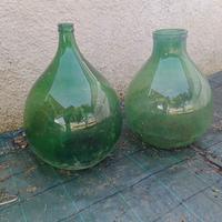 LOTTO 2 PEZZI DAMIGIANA VETRO VERDE VASO BOTTIGLIA