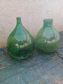 LOTTO 2 PEZZI DAMIGIANA VETRO VERDE VASO BOTTIGLIA