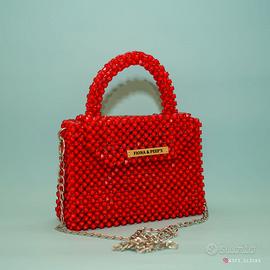 Mini borsa artigianale rossa in perline