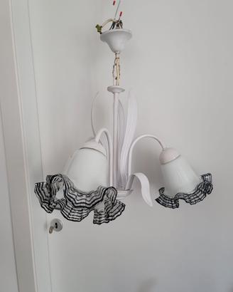 Lampadario vintage, vetro soffiato stile floreale