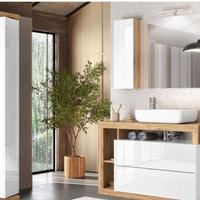Specchio da bagno con pensile e lampada 