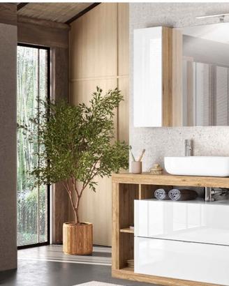 Specchio da bagno con pensile e lampada 